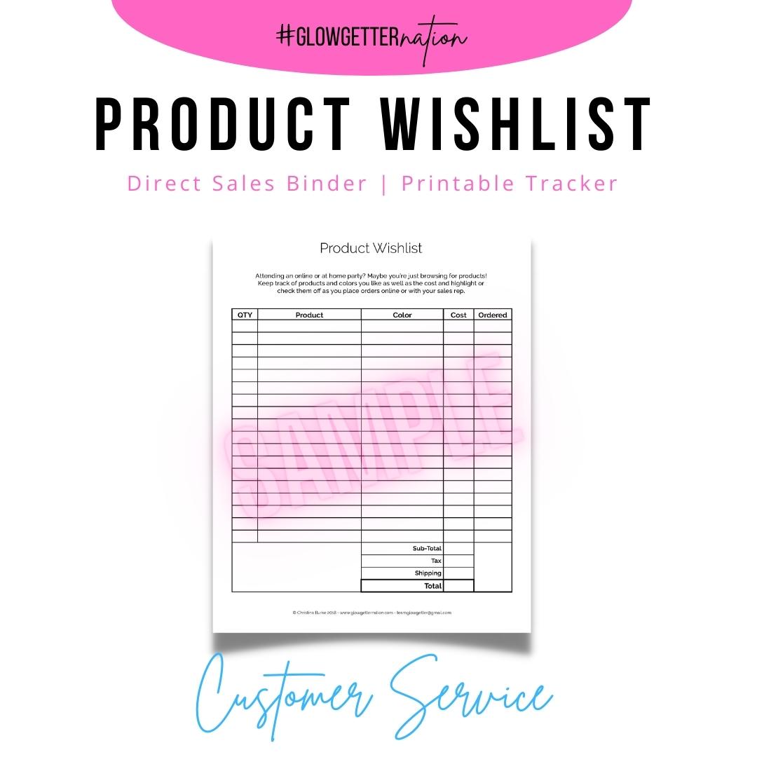 Product Wishlist Printable - Digital Download